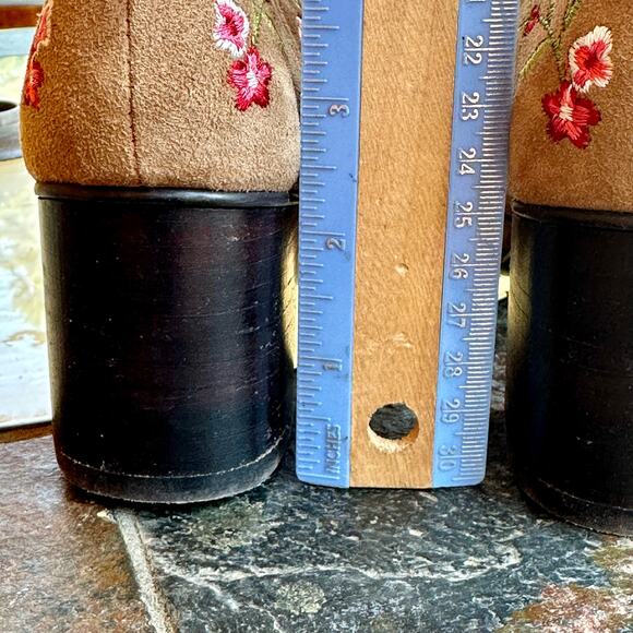 Embroidered Floral Block Heel Booties Womens SZ 5/36 Boho Western Fairy Artisan - Picture 11 of 13